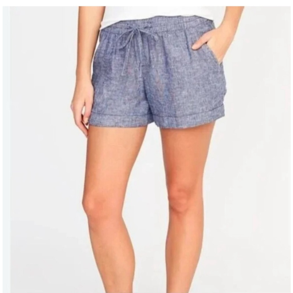 Size XXL Old Navy Blue Linen Shorts Pull On Midrise 5” inseam